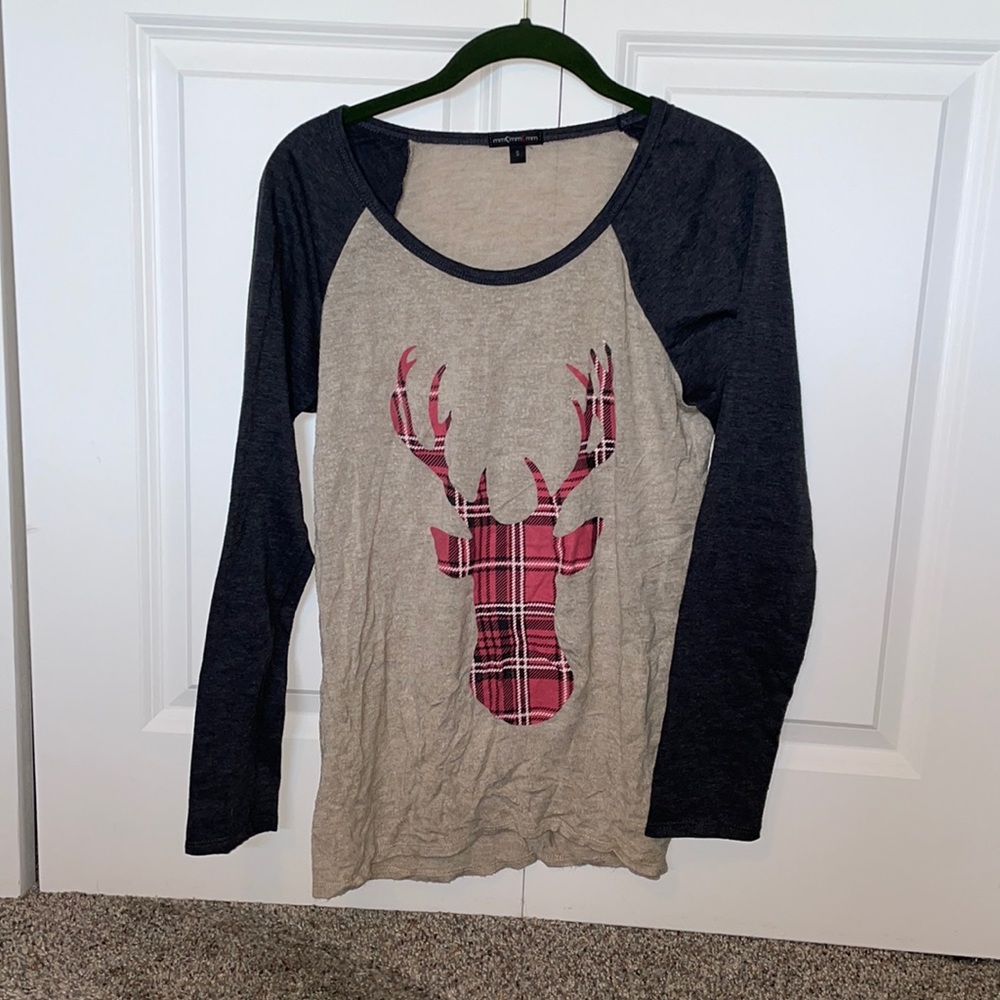Small Plaid Deer Baseball Tee